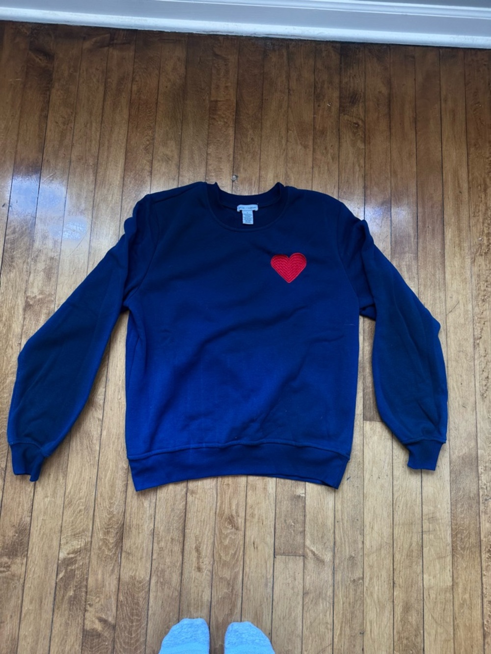 Women's Navy Crewneck Sweatshirt with Red Heart Embroidered